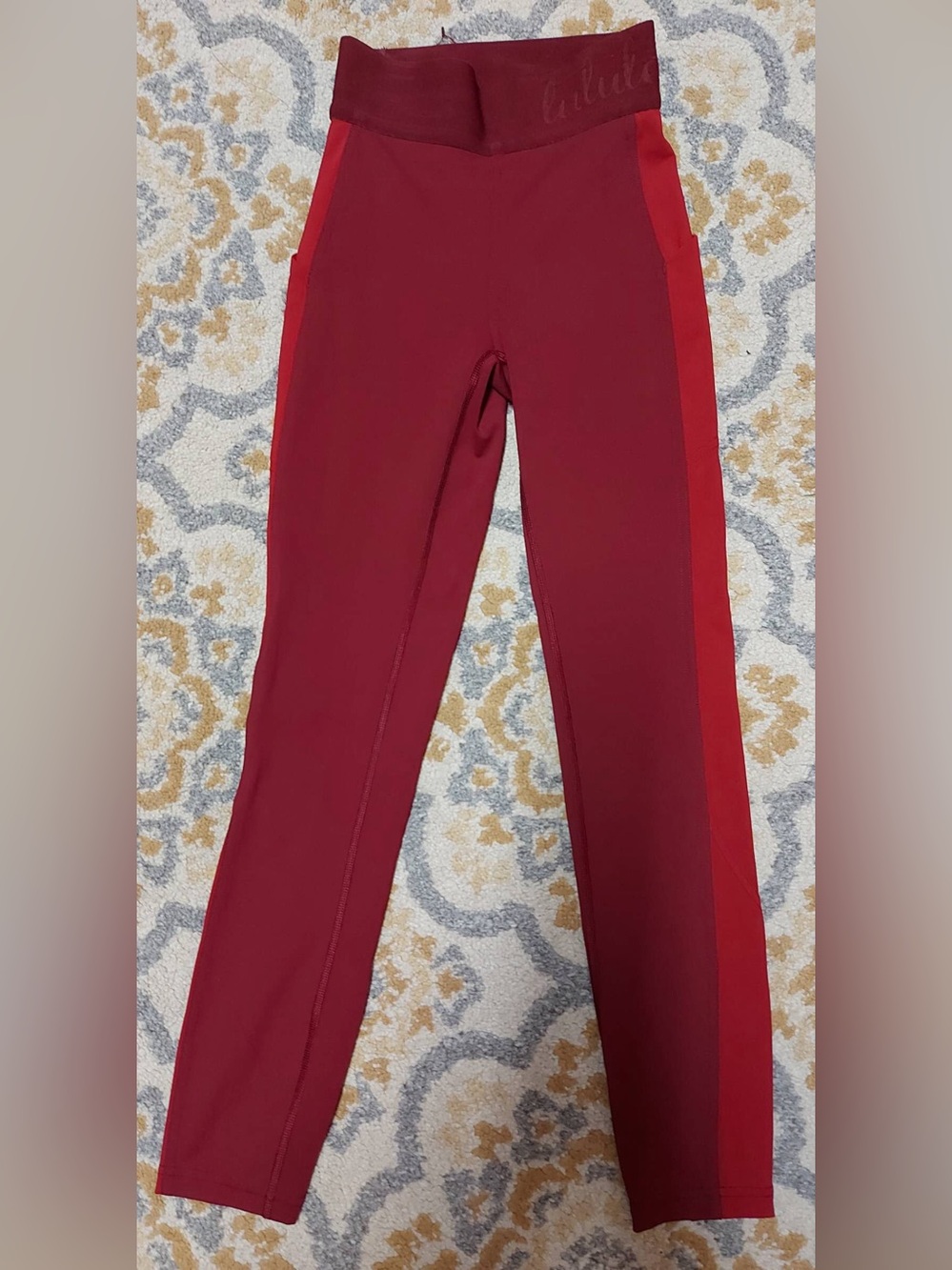 Lululemon red colour block leggings